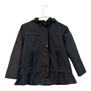 Kumikyoku Girls Hooded Jacket Size 140 Dark Blue Ruffle Hem Polka Dot Vining